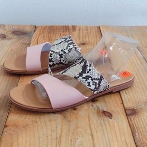 Mari A Pink Snakeskin Print Flat Slide On Sandals Size 9.5 NWT